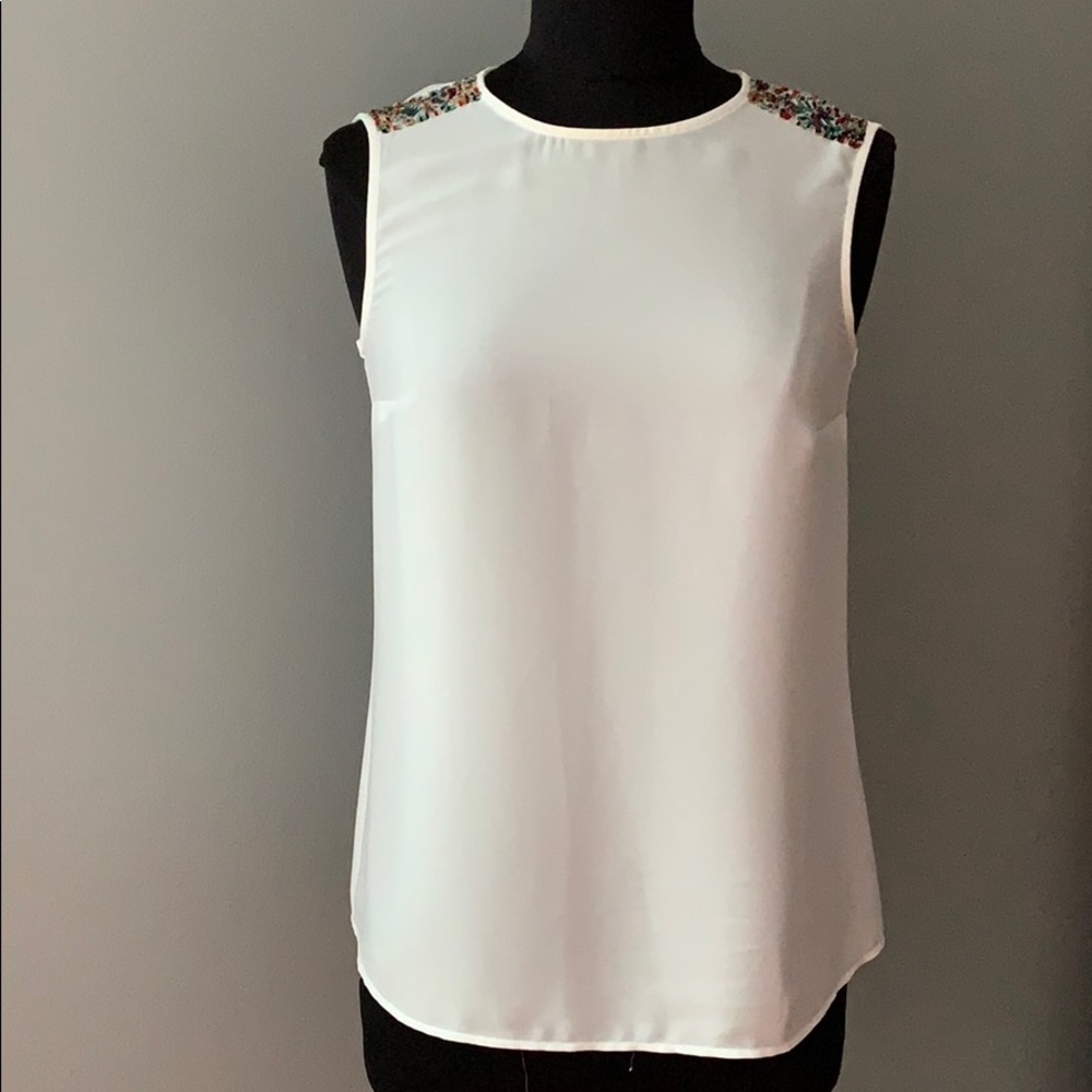 White with Beads Sleeveless Top